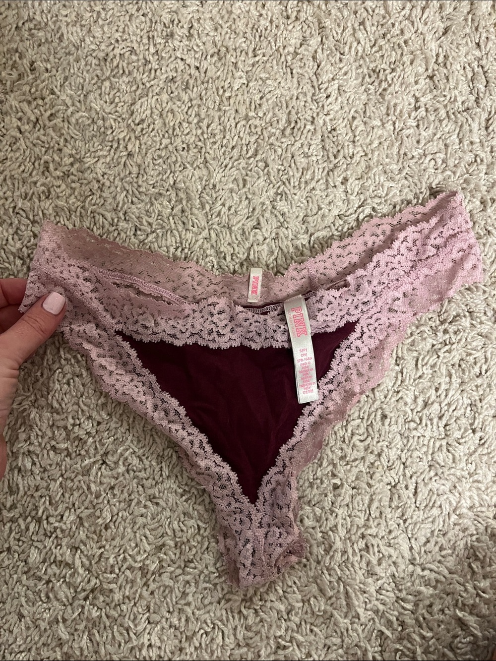PINK Victoria's Secret Two-Tone Lace Bikini Panty — Dusty Pink & Burgundy